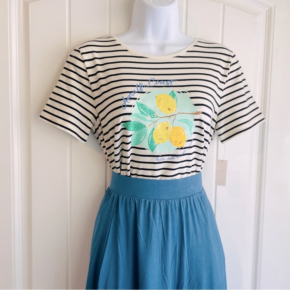 Talbot’s Summer in Italy Almalfi Coast Striped Lemon Graphic Tee Sz Small NWT
